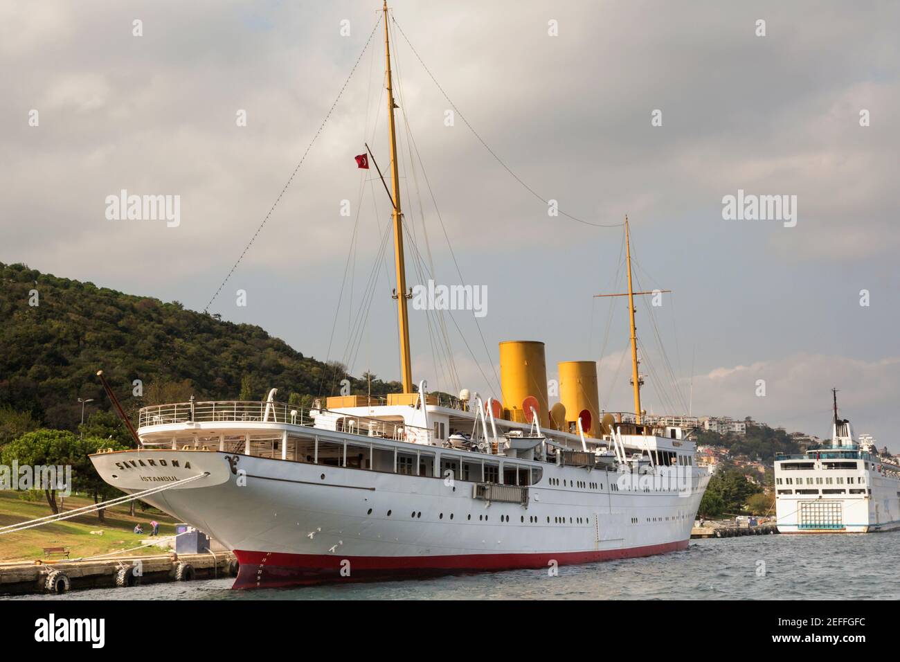 Istanbul, Turkey.  Kemal Ataturk's yacht, M.V. Savarona, moored in the Bospherous.  The yacht is now owned by the Turkish Government. Stock Photo