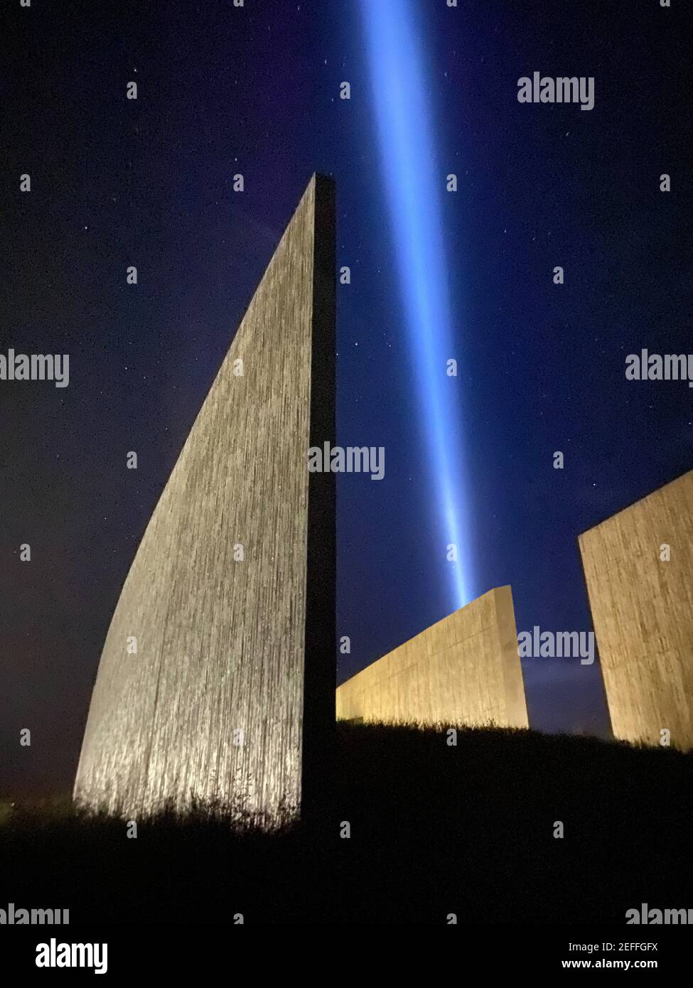 Beam of light over Flight 93 Memorial on September 11, Shanksville, PA Stock Photo
