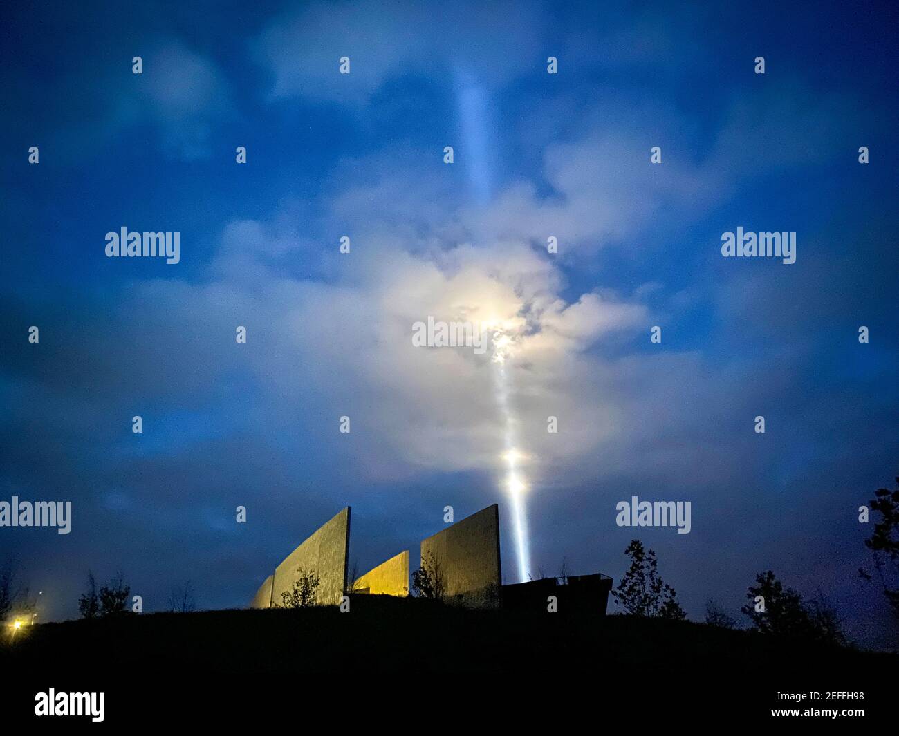 Beam of light over Flight 93 Memorial on September 11, Shanksville, PA Stock Photo