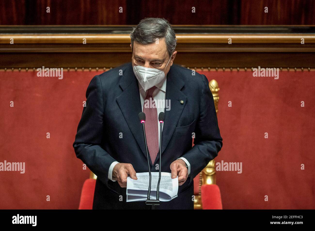 2/17/2021 - Senate the Draghi government exposes the programmatic lines and asks for confidence in the photo Mario Draghi Editorial Usage Only (Photo by IPA/Sipa USA) Stock Photo