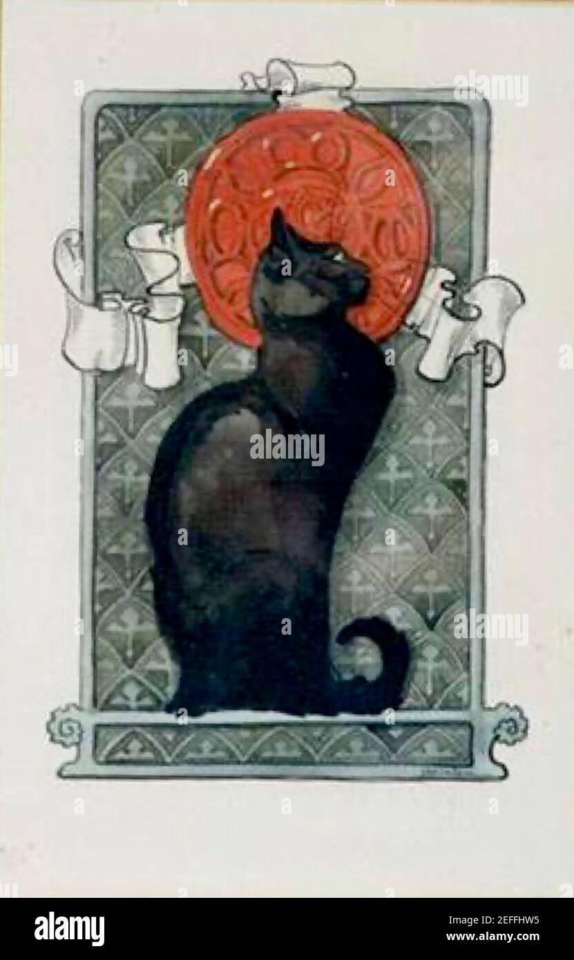 ART POSTCARD Theophile Alexandre Steinlen Chat Noir de Rodolph Salis BLACK CAT 