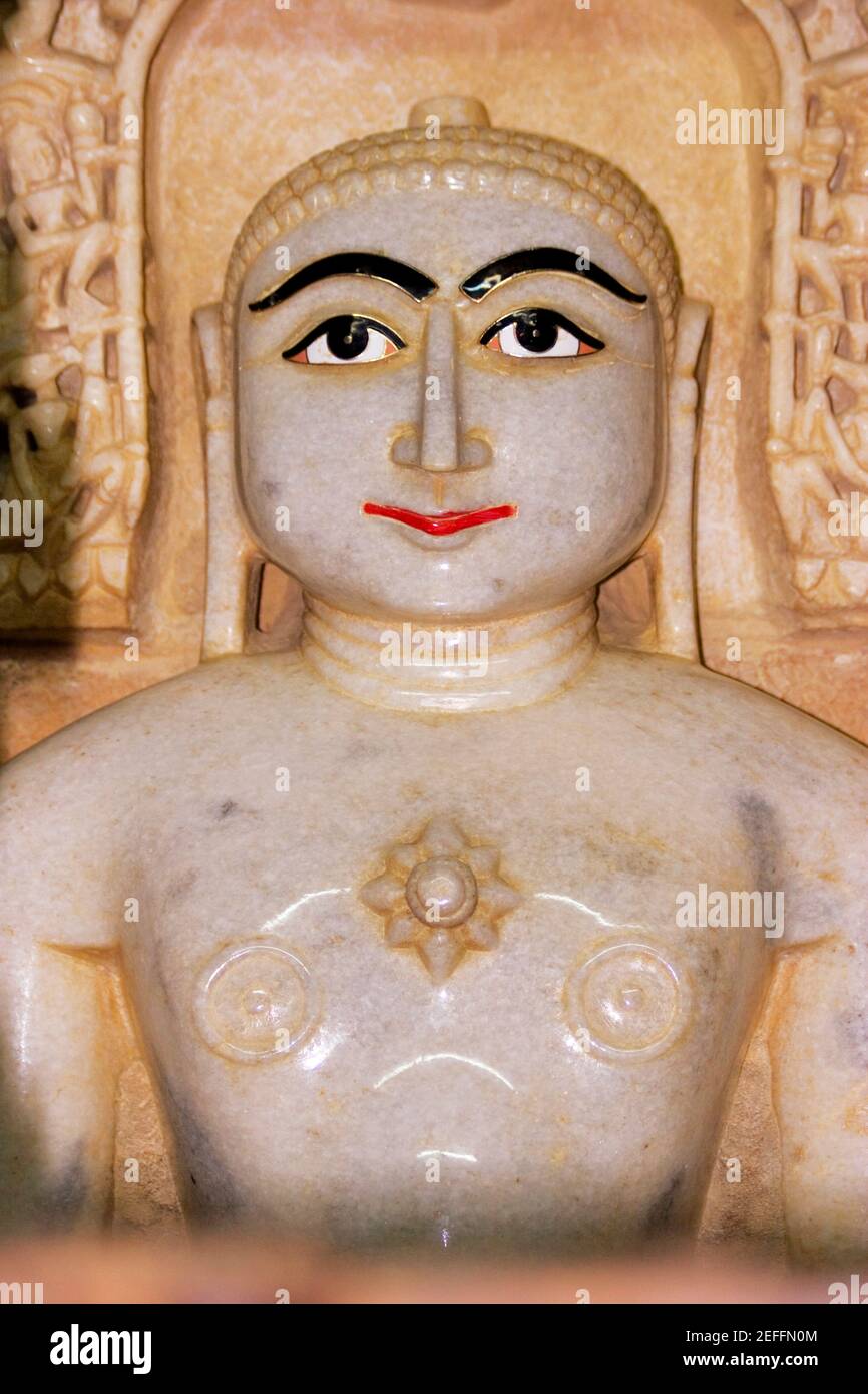 Marble statue of a religious figure in a temple, Jaisalmer, Rajasthan