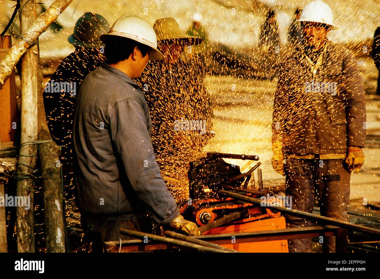 Construction workers working at a construction site, Beijing, China Stock Photo