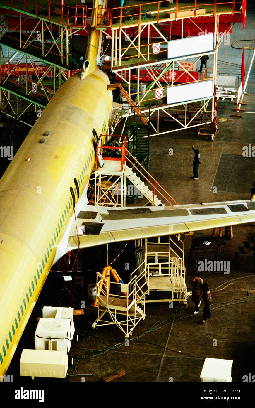 High angle view of an airplane in an airplane factory, Shanghai, China Stock Photo