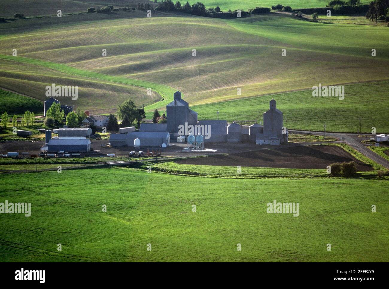 Aerial of farm grain elevators Stock Photo Alamy