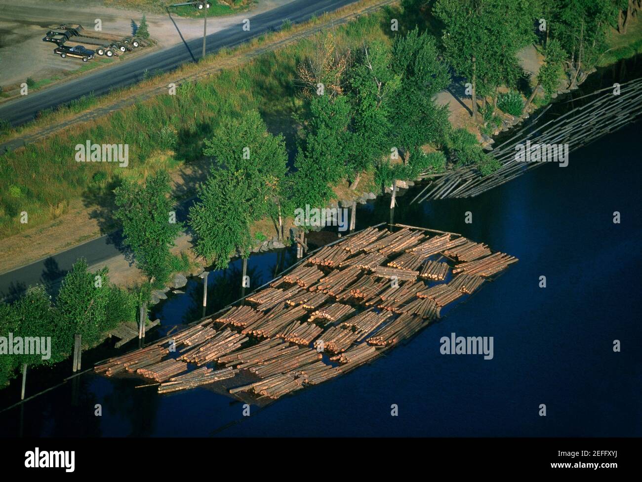 Log rafts flowing to a sawmill, Idaho Stock Photo - Alamy