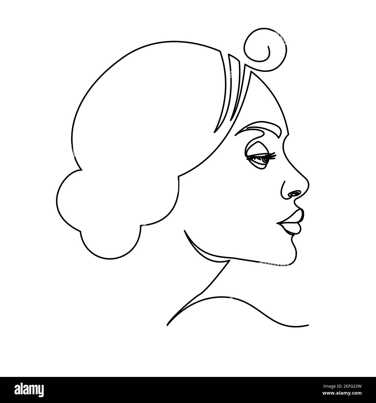 Woman face continuous line drawing. Abstract minimal woman portrait. Line art, drawing of face , fashion concept, woman beauty minimalist, vector. Stock Photo