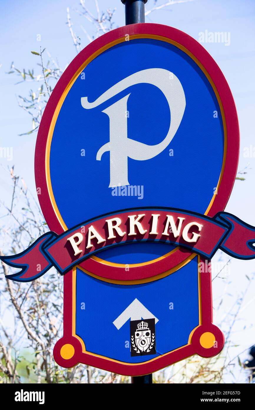 Closeup of a parking sign, Ybor City, Tampa, Florida, USA Stock Photo