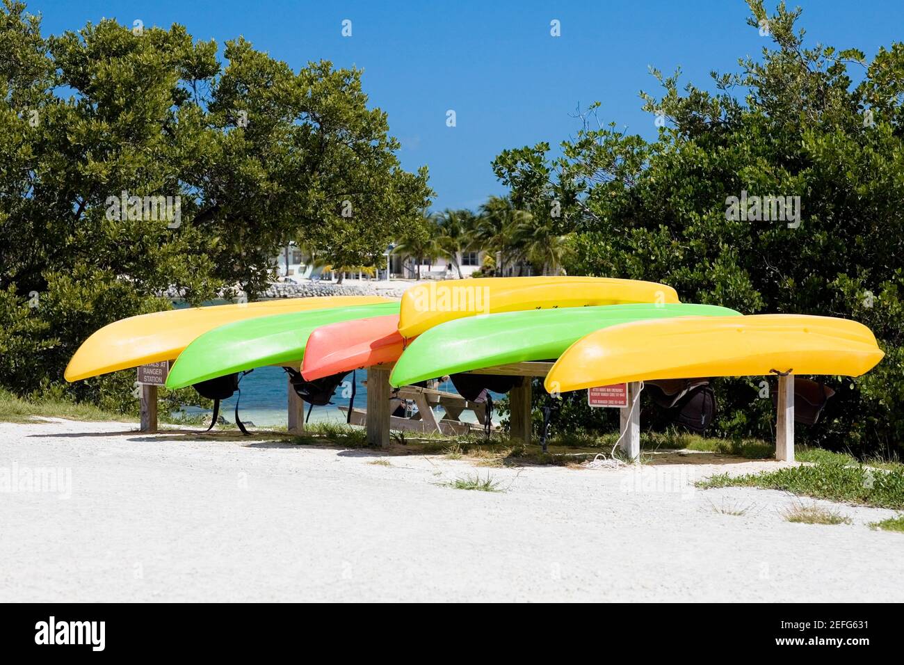 Boats in a row, Curry Hammock State Park, Marathon, Florida, USA Stock