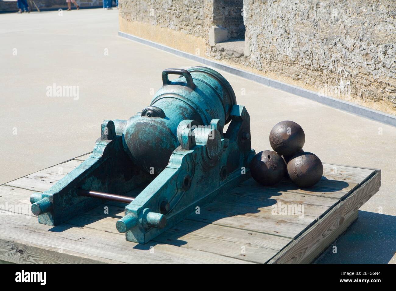 Close-up of a cannon and cannon balls, Castillo De San Marcos National Monument, St  Augustine, Florida, USA Stock Photo