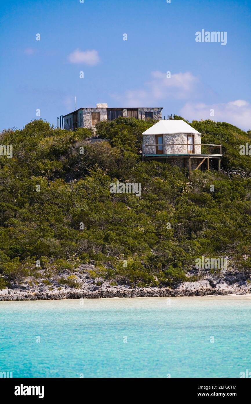 Houses on a hill, Exuma, Bahamas Stock Photo