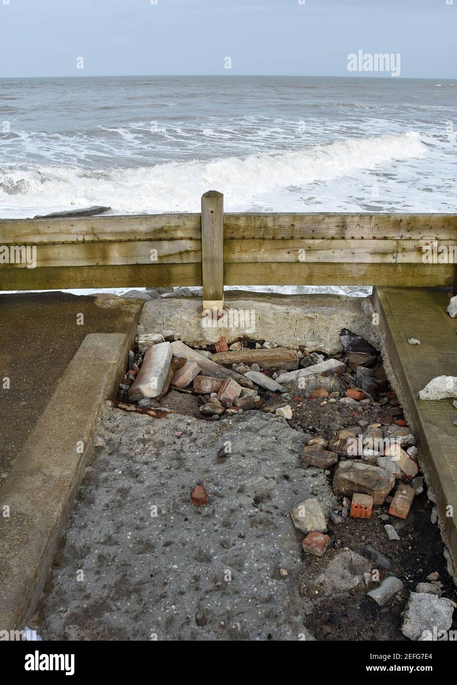 Westward Ho! Storm Damage to Sea defences Stock Photo