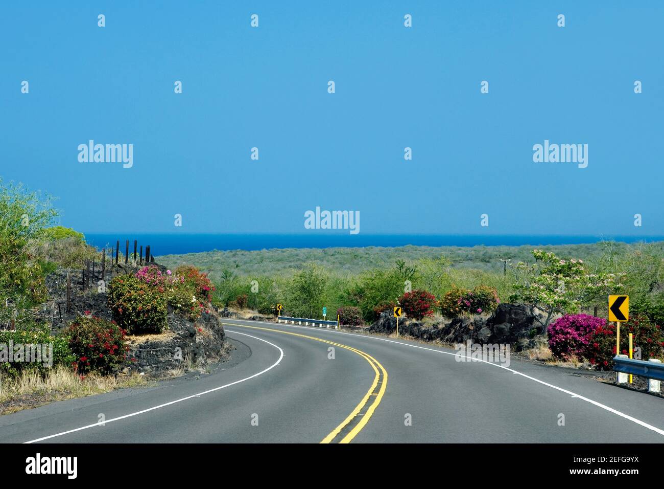 Road passing through a landscape, Honaunau, Kona Coast, Big Island, Hawaii Islands, USA Stock Photo