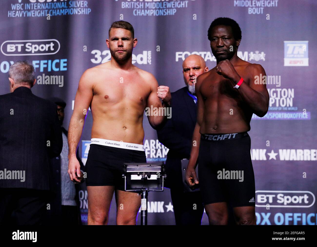 Boxing - Billy Joe Saunders & Charles Adamu Weigh-In - Manchester Central,  Manchester, Britain - December 21, 2018 Billy Joe Saunders and Charles  Adamu during the weigh-in Action Images via Reuters/Jason Cairnduff