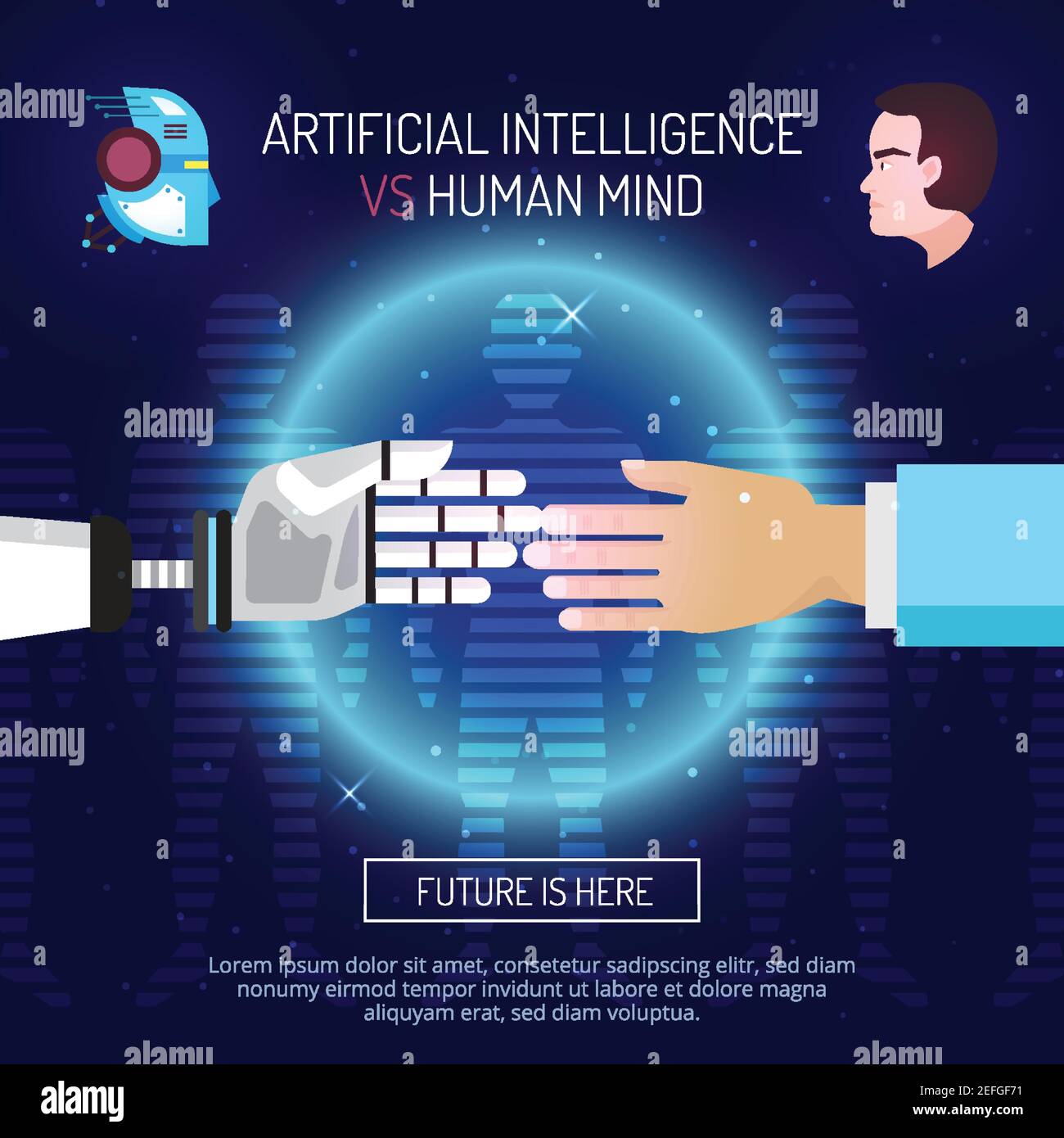 Artificial intelligence mind composition with robot and human hands ...