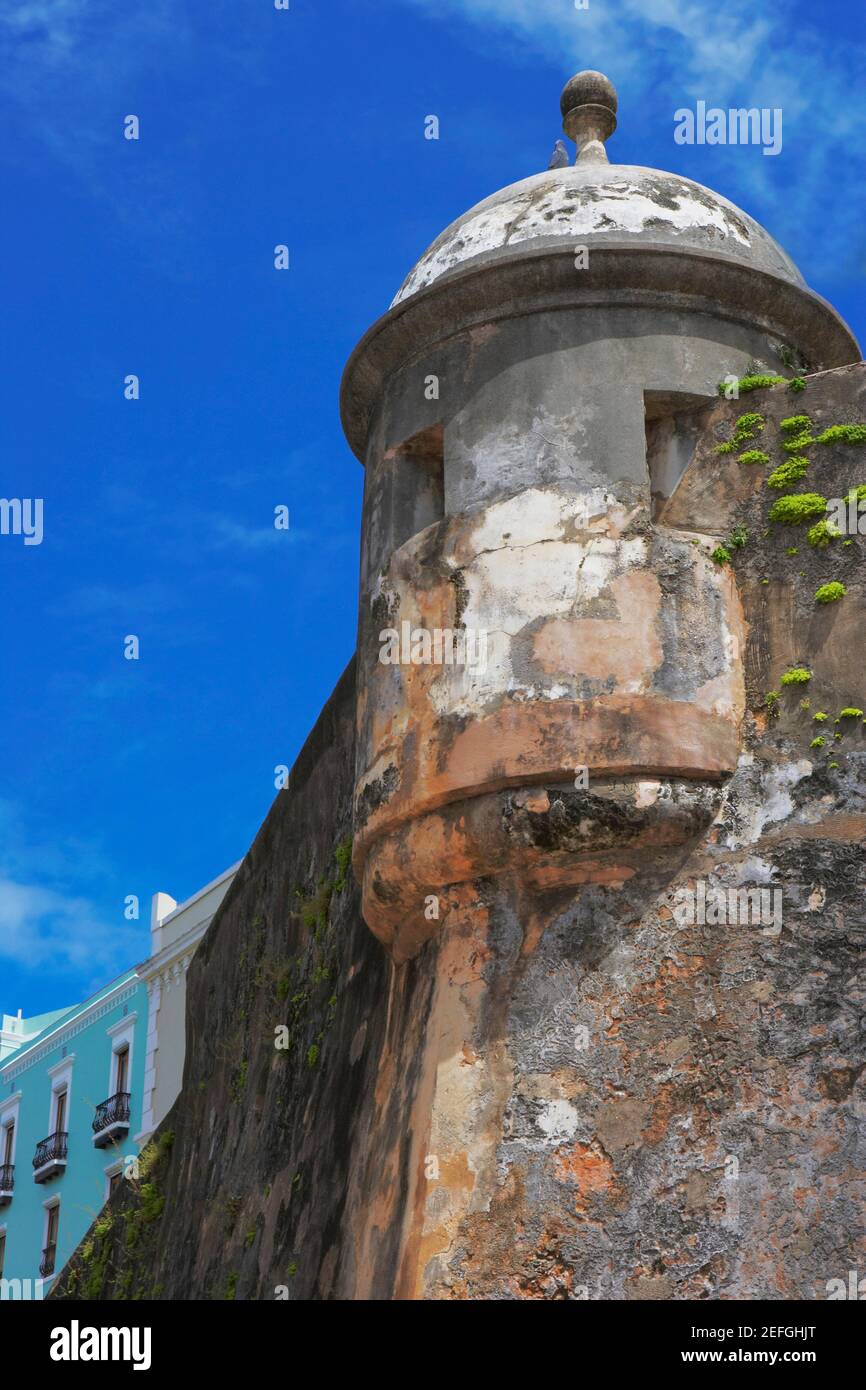 Low angle view of a castle, Morro Castle, Old San Juan, San Juan, Puerto Rico Stock Photo