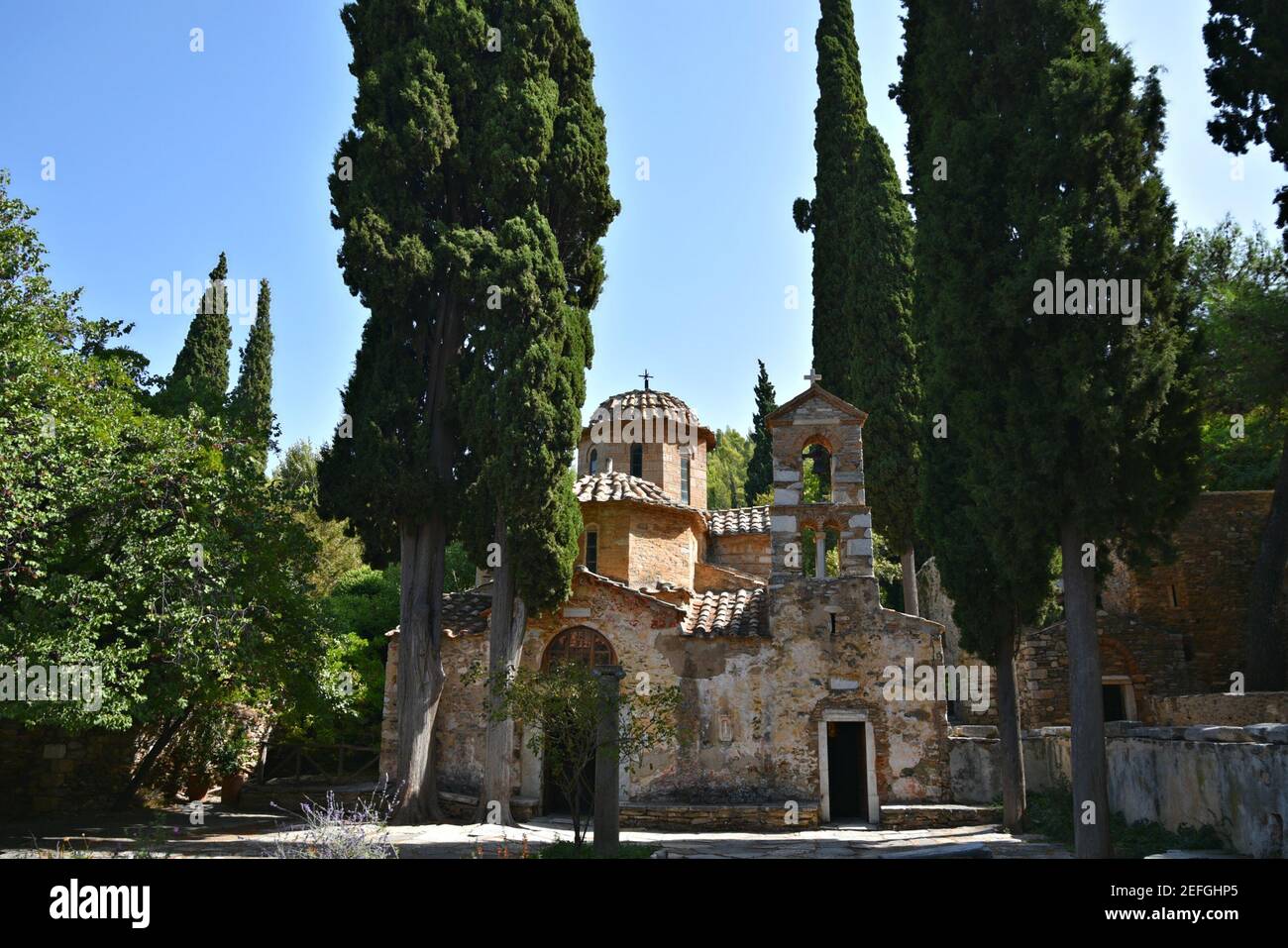 Athens Monastery Exterior view of the historic Eastern Orthodox Basilica of Kaisariani ...