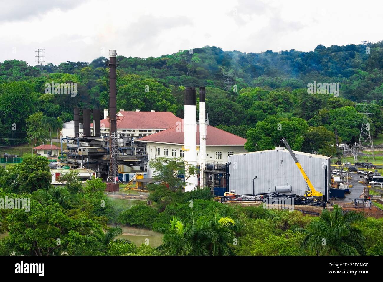 Factory on a hill, Panama Canal, Panama Stock Photo