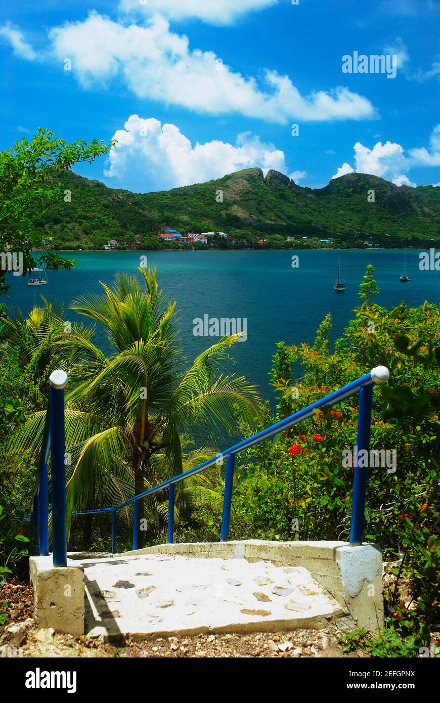 Staircase at the seaside, Morgan Fort, Providencia y Santa Catalina, San Andres y Providencia Department, Colombia Stock Photo