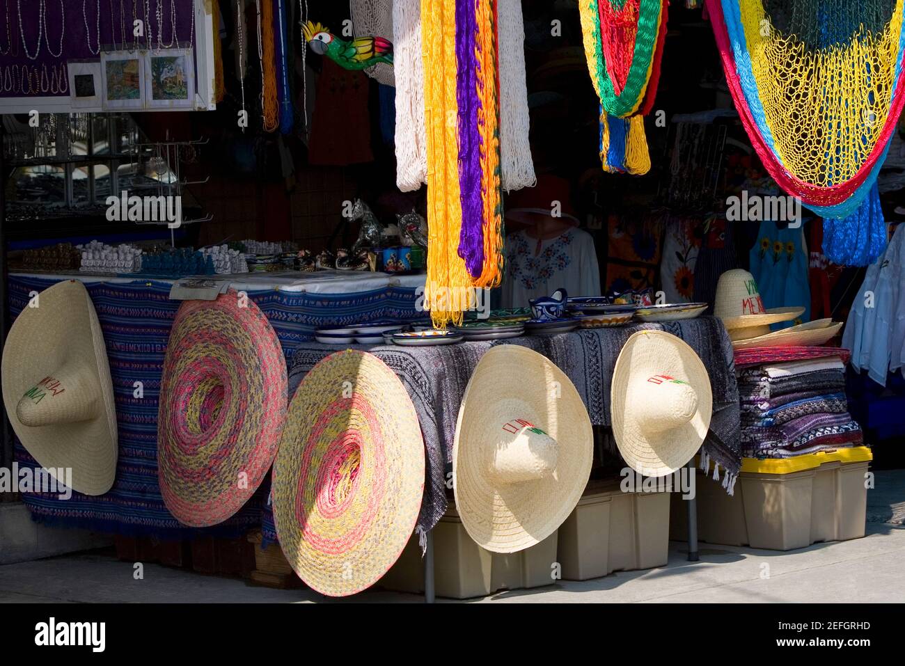 Straw hats in a store, Cancun, Mexico Stock Photo Alamy