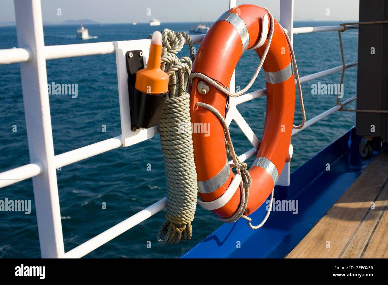 Life buoy on railing deck hi-res stock photography and images - Alamy