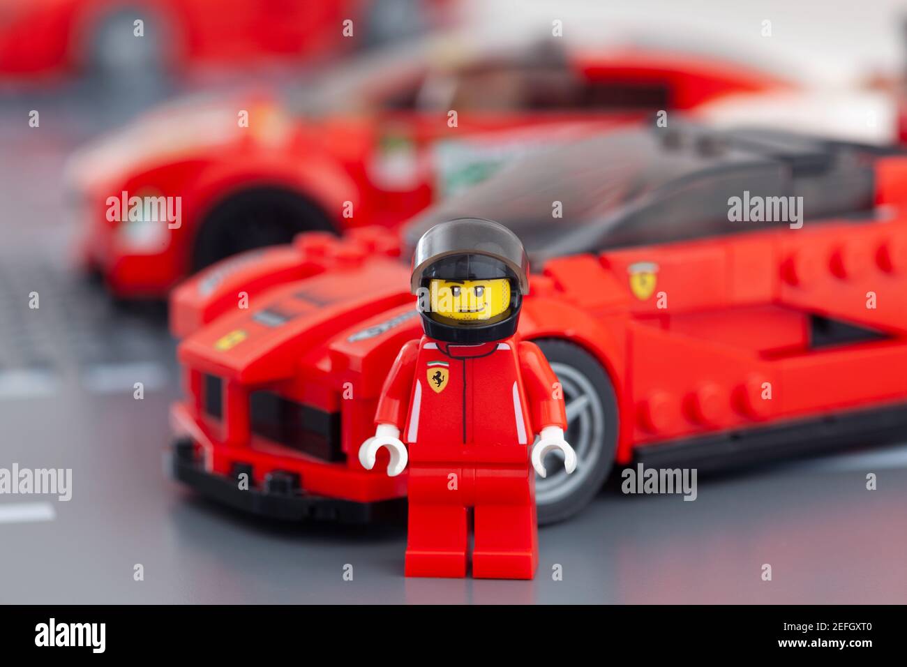 Tambov, Russian Federation - February 14, 2021 Lego Ferrari driver  minifigure standing near his LaFerrari Lego Speed Champions car Stock Photo  - Alamy