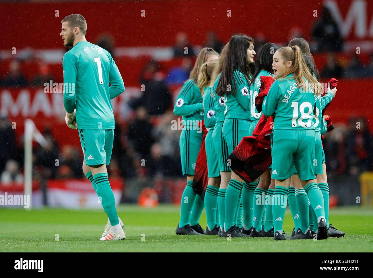 Soccer Football - Premier League - Manchester United v Fulham - Old Trafford, Manchester, Britain - December 8, 2018  Manchester United's David de Gea before the match    REUTERS/Phil Noble   EDITORIAL USE ONLY. No use with unauthorized audio, video, data, fixture lists, club/league logos or 'live' services. Online in-match use limited to 75 images, no video emulation. No use in betting, games or single club/league/player publications.  Please contact your account representative for further details. Stock Photo