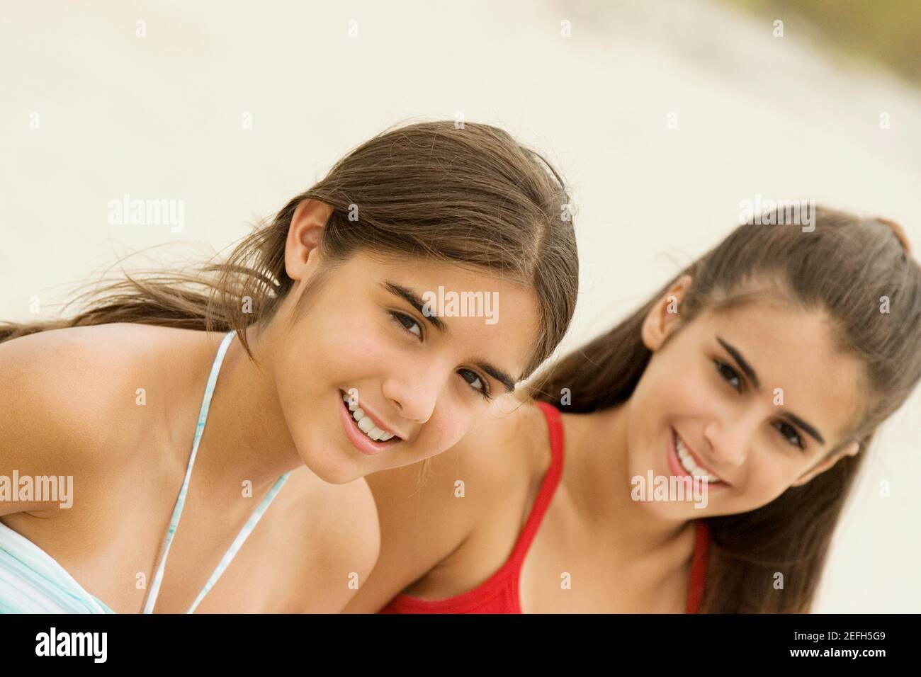 Portrait of two girls smiling Stock Photo