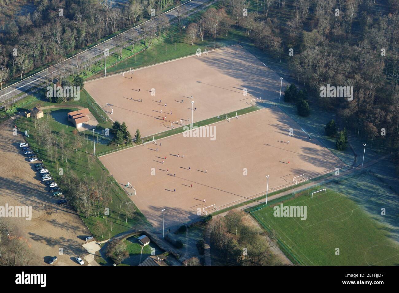 Aerial photography of soccer field in Mantes-la-Jolie, Yvelines  department, Ile-de-France region, France - January 03, 2010 Stock Photo