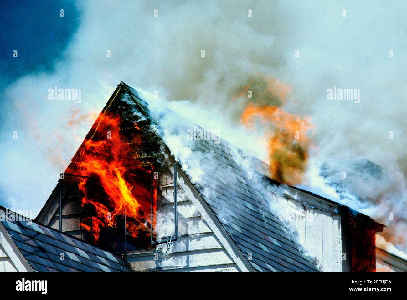 High section view of a house burning, Montgomery County, Maryland, USA Stock Photo
