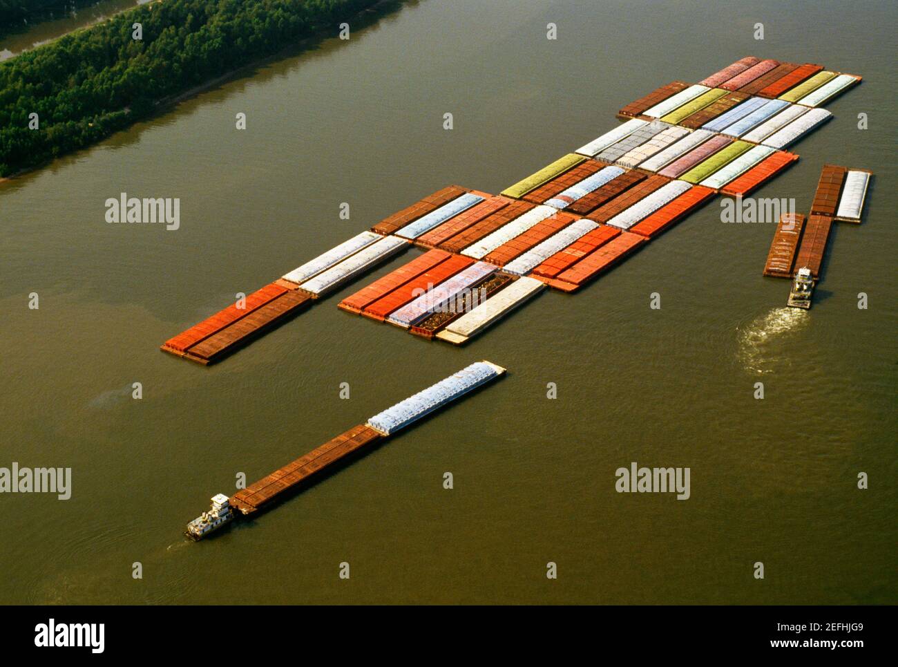 Aerial view of grain barges on the river, Mississippi River, New