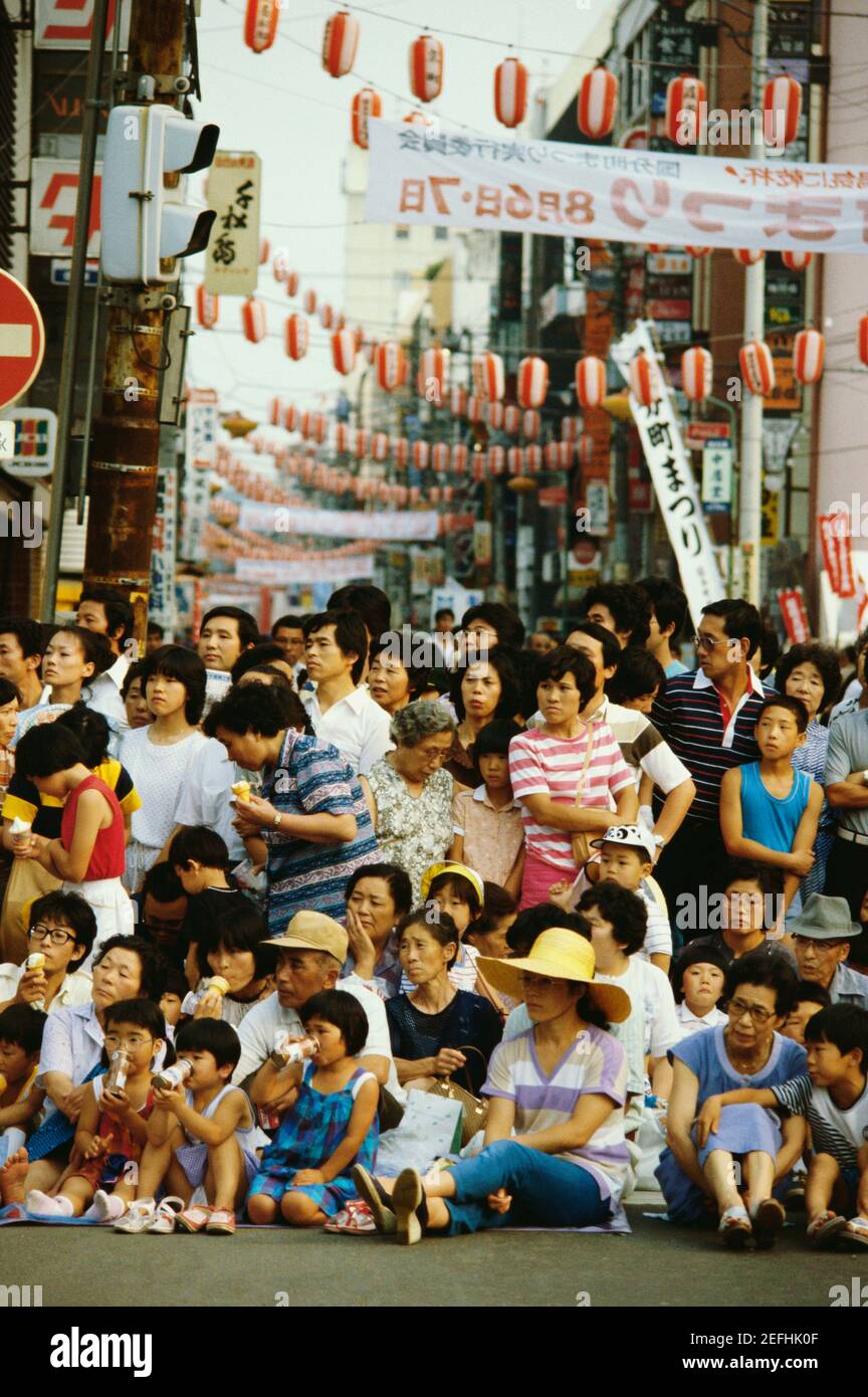 Crowd at a traditional festival, Tanabata Festival, Sendai, Miyagi Prefecture, Japan Stock Photo
