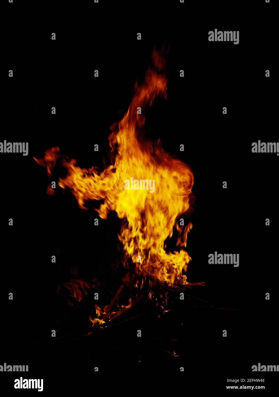 Flames of a fire at night Stock Photo