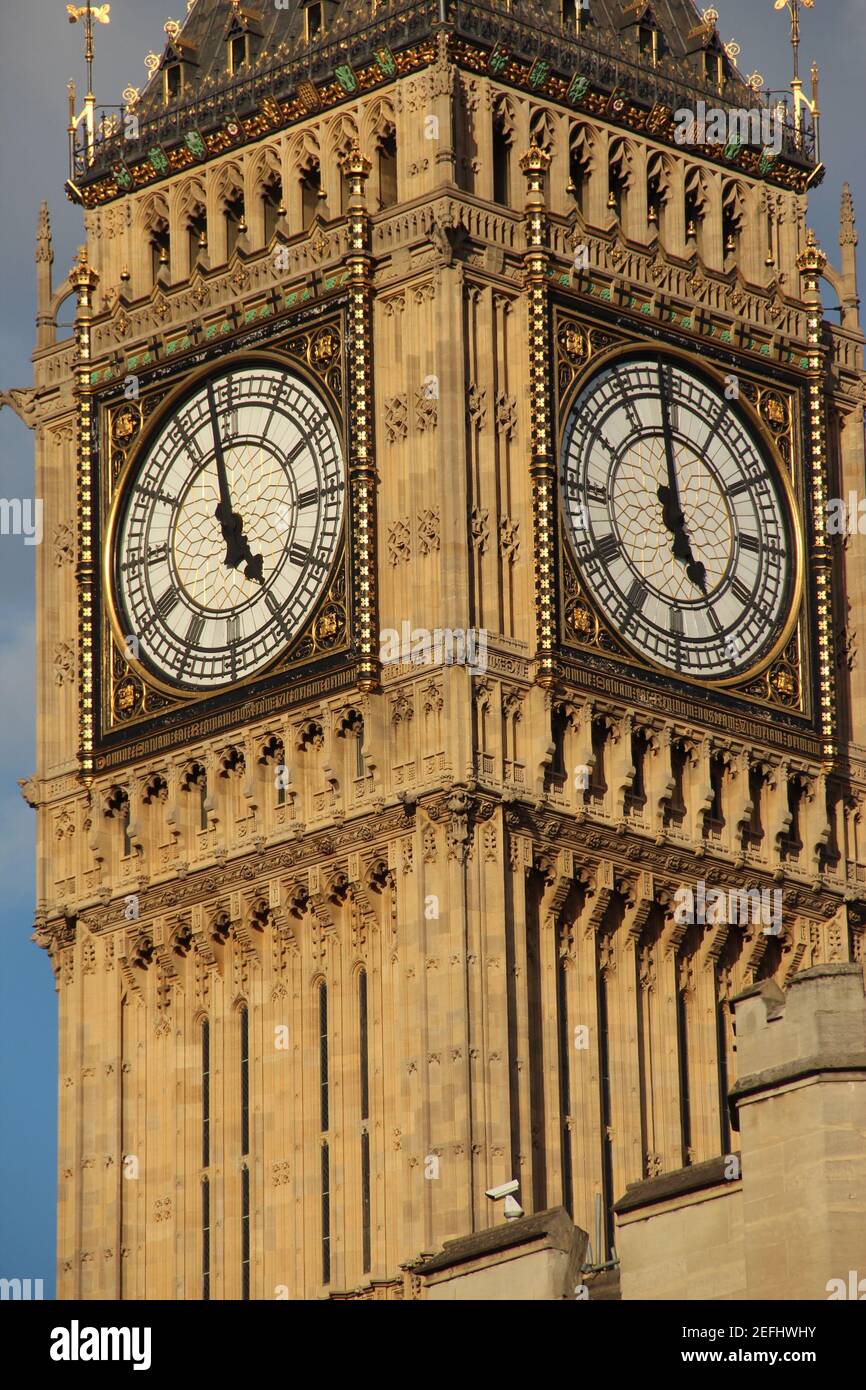 The clock faces on the Elizabeth Tower, also known as Big Ben, in London, UK Stock Photo