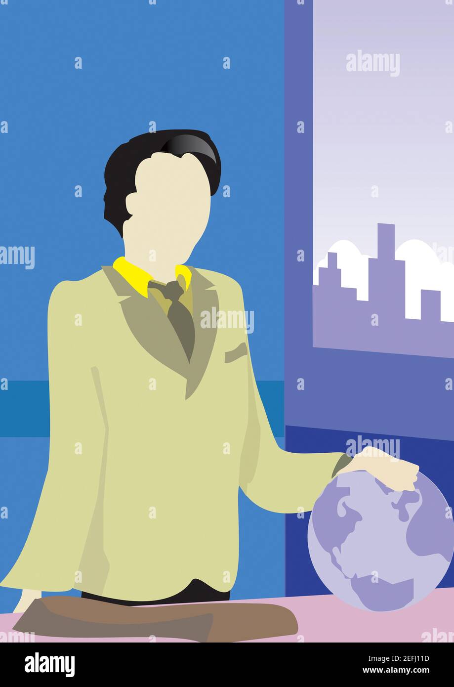 Close-up of a businessman holding a globe Stock Photo