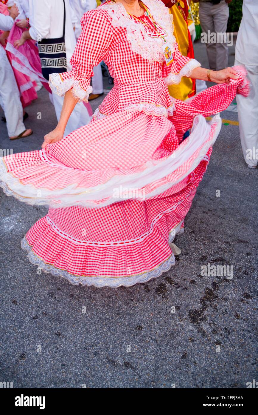 Low section view of a woman wearing a costume and dancing Stock Photo