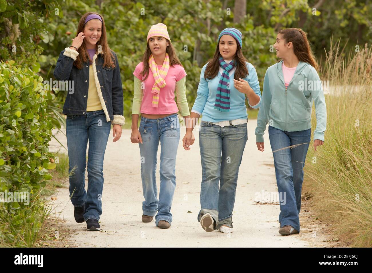 Girl walking with her friends Stock Photo
