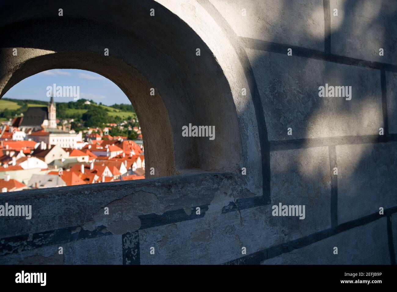 Buildings in a city seen through an arch, Prague, Czech Republic Stock Photo