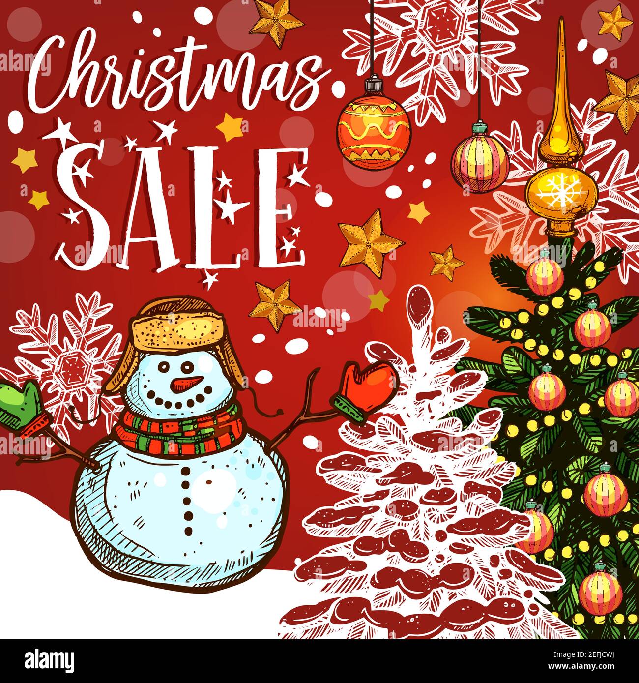 Christmas sale banner of winter holidays discount offer. Christmas tree