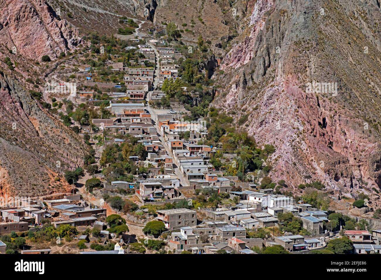 Aerial view over the village Iruya in the Altiplano region along the Iruya River, Salta Province of northwestern Argentina Stock Photo