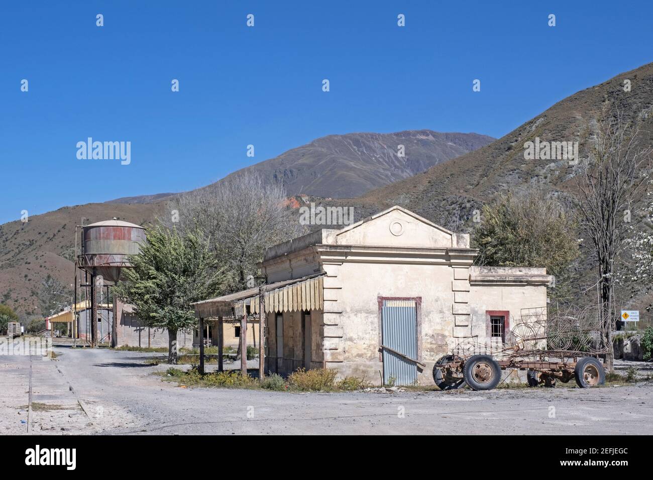 Old train station of the General Belgrano railway in the village Volcán along the National Route 9 / Ruta Nacional 9 in the Jujuy Province, Argentina Stock Photo