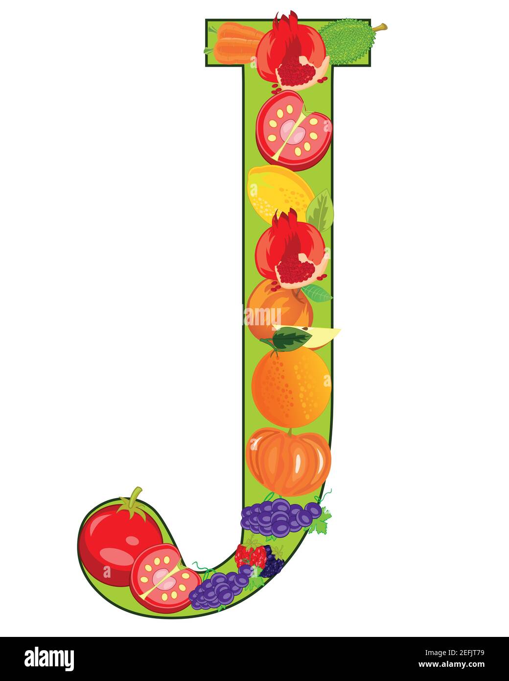 Vector illustration of the decorative letter J from fruit and