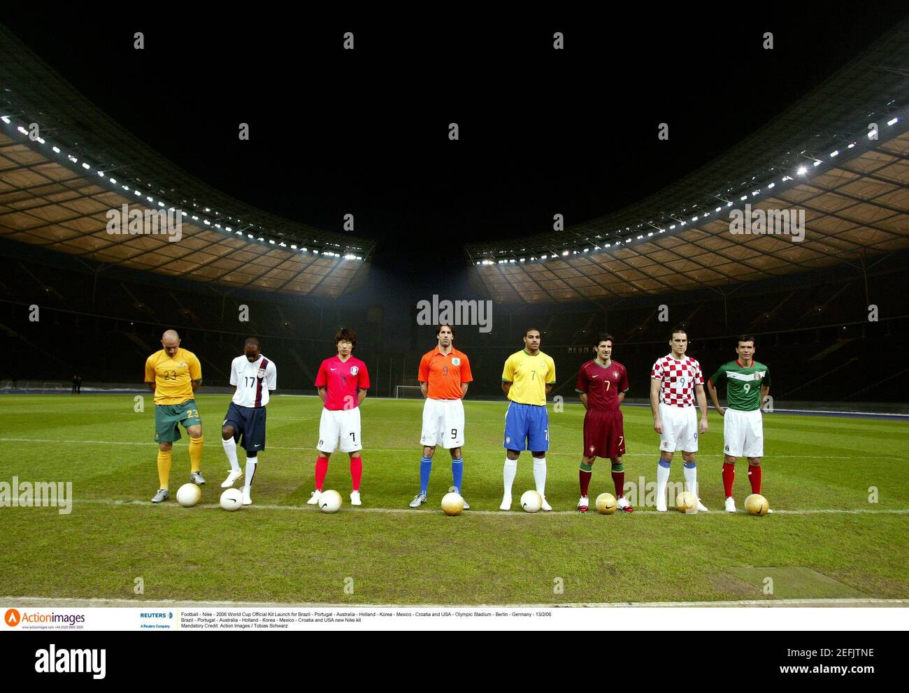 Football - Nike - 2006 World Cup Official Kit Launch for Brazil - Portugal - Australia - Holland - Korea - Mexico - Croatia and USA - Olympic Stadium - Berlin - Germany - 13/2/06  Brazil - Portugal - Australia - Holland - Korea - Mexico - Croatia and USA new Nike kit  Mandatory Credit: Action Images / Tobias Schwarz Stock Photo