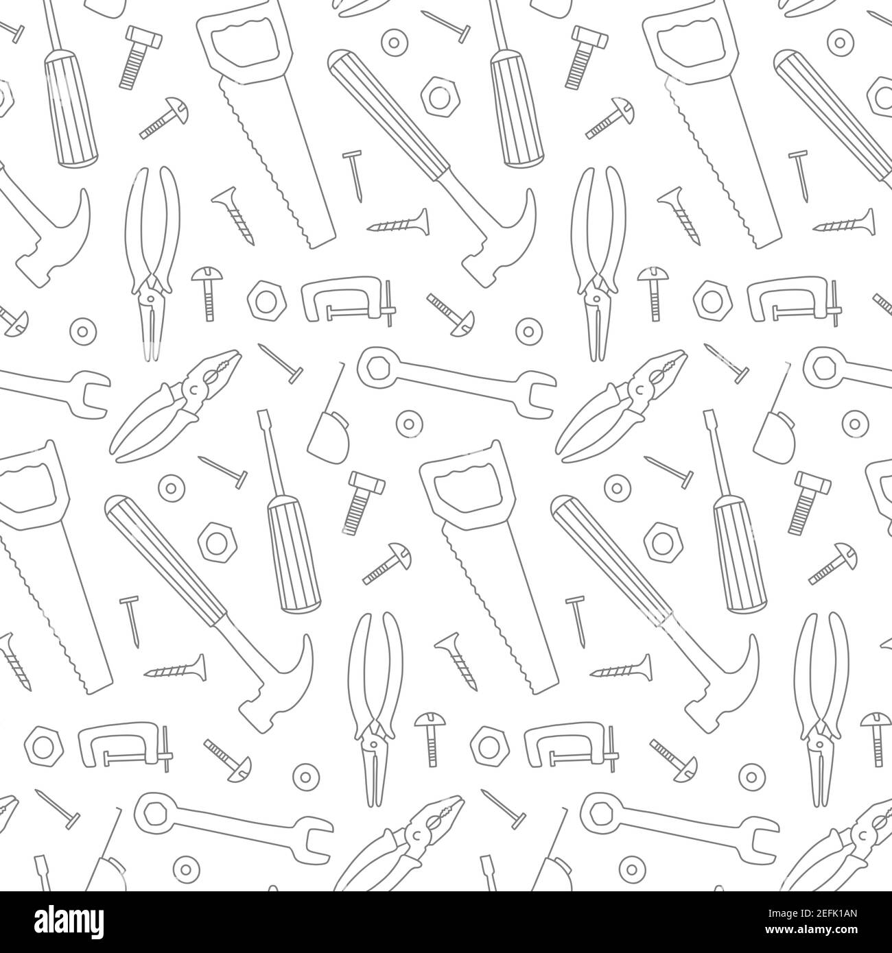 Doodle work tools seamless pattern Different industrial equipment background. hand drawn Vector illustration Stock Vector
