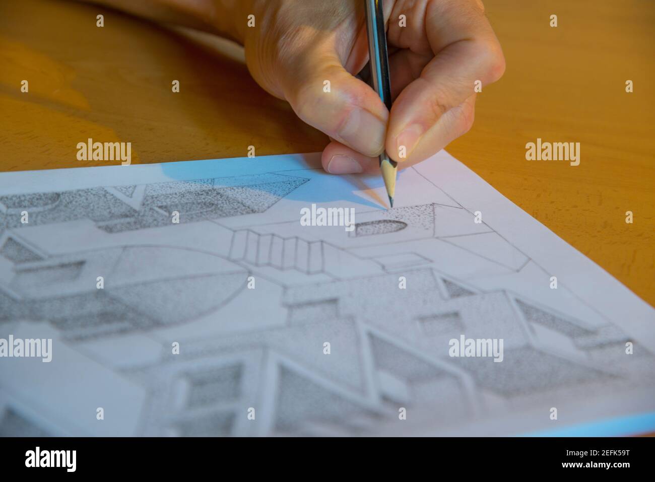 Hand drawing an illustration with pencil. Stock Photo