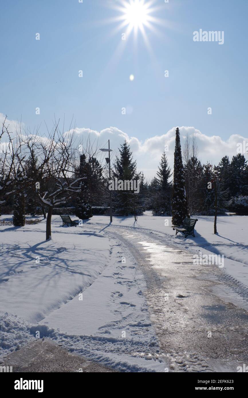 Beautiful View in Snowy Weather Stock Photo