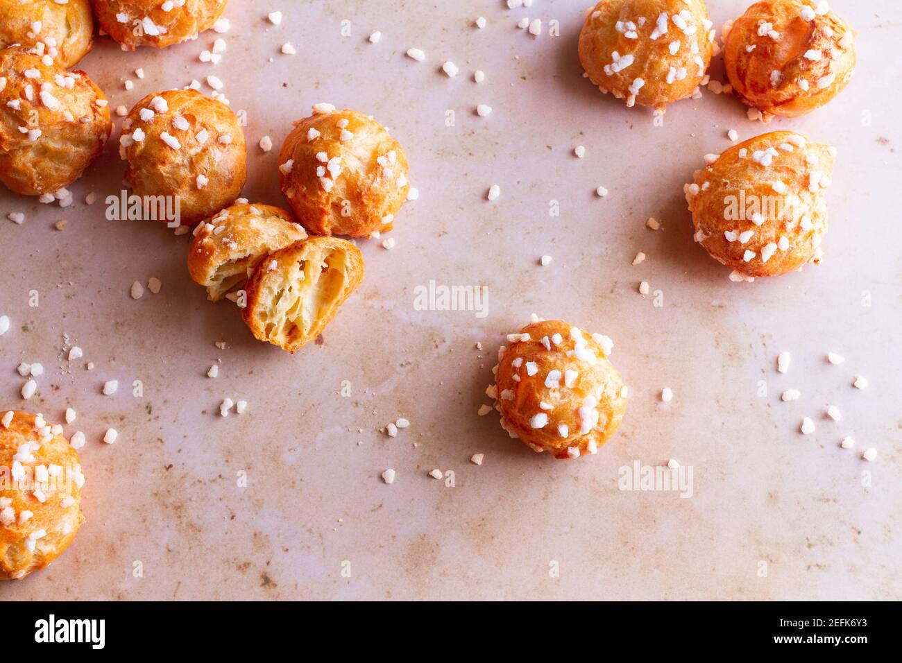 Freshly baked French chouquettes Stock Photo