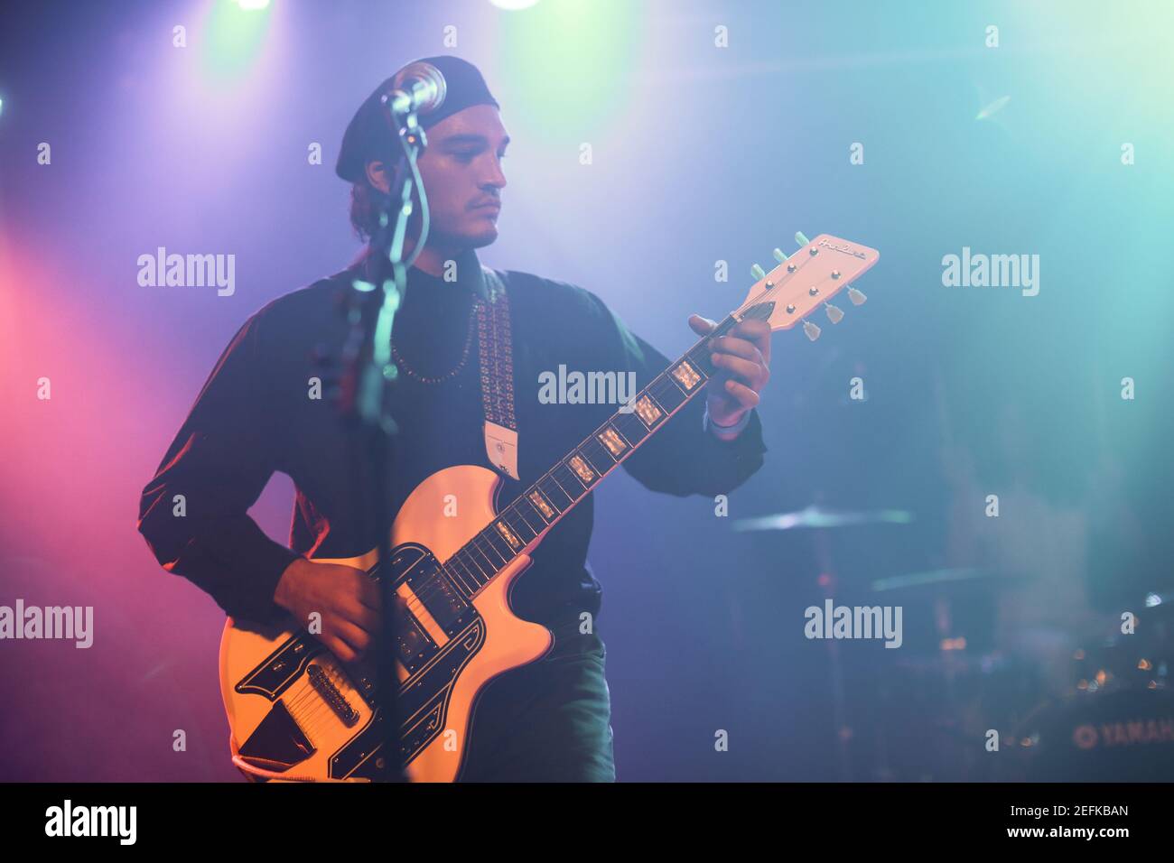 Lee Blackwell of Night Beats performing live on stage at Scala in London Stock Photo