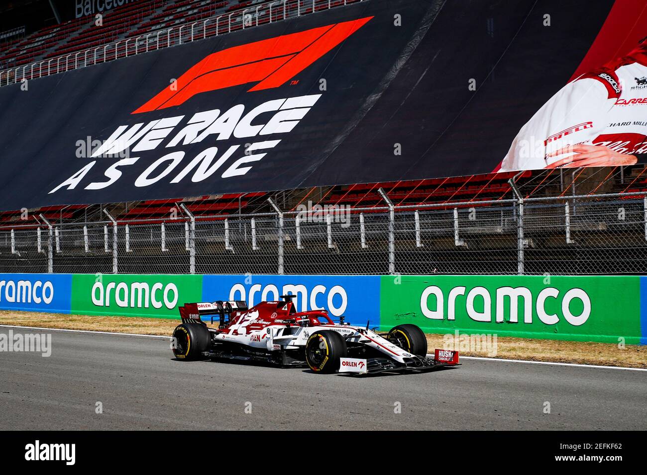 RAIKKONEN Kimi (fin), Alfa Romeo Racing ORLEN C39, action in front of the We Race As One banner in the grandstand of the main straight during the Formula 1 Aramco Gran Premio