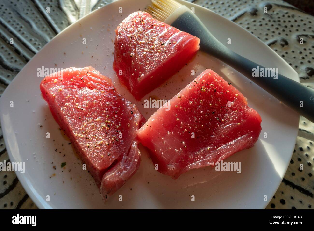 SushiGrade Raw Tuna Steaks Stock Photo Alamy